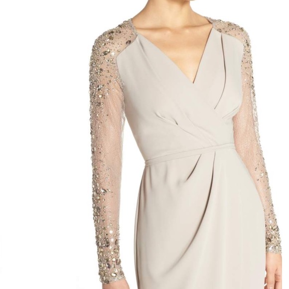 {Pamella Roland} Beaded Sleeve Wrap Column Gown - Picture 4 of 8